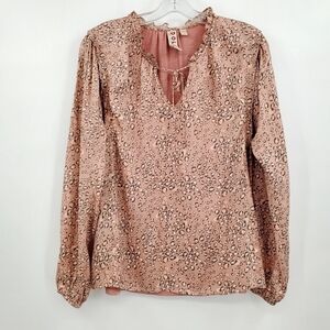 Dolan Nude Pink Ruffle Tie Neck Leopard Print Blouse